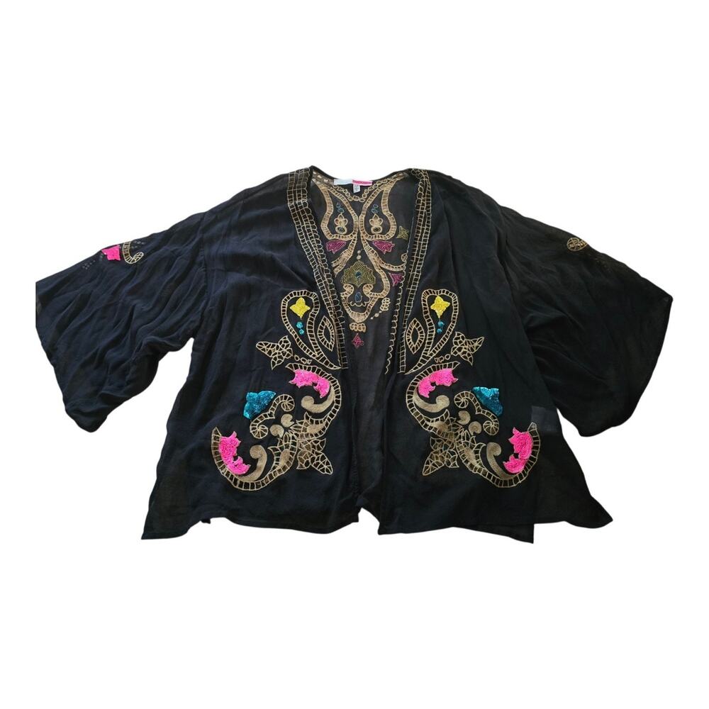 Anthropologie tracy reese embroidered open front Silk kimono Women SZ M